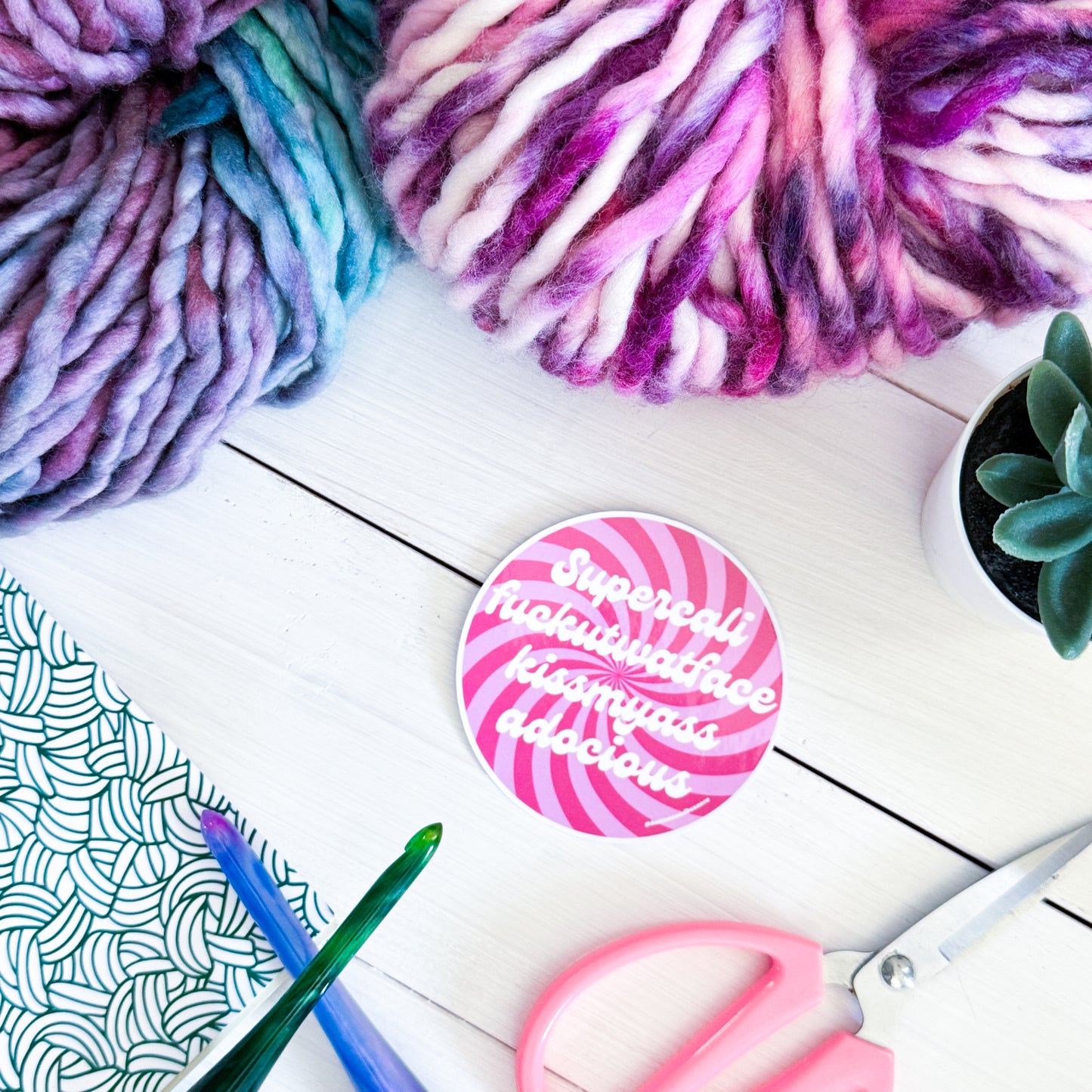 Supercali Swirls Premium Vinyl Sticker, Crochet Funny, Crocheting Gift, Sassy Knitter Crocheter Humour (Copy)