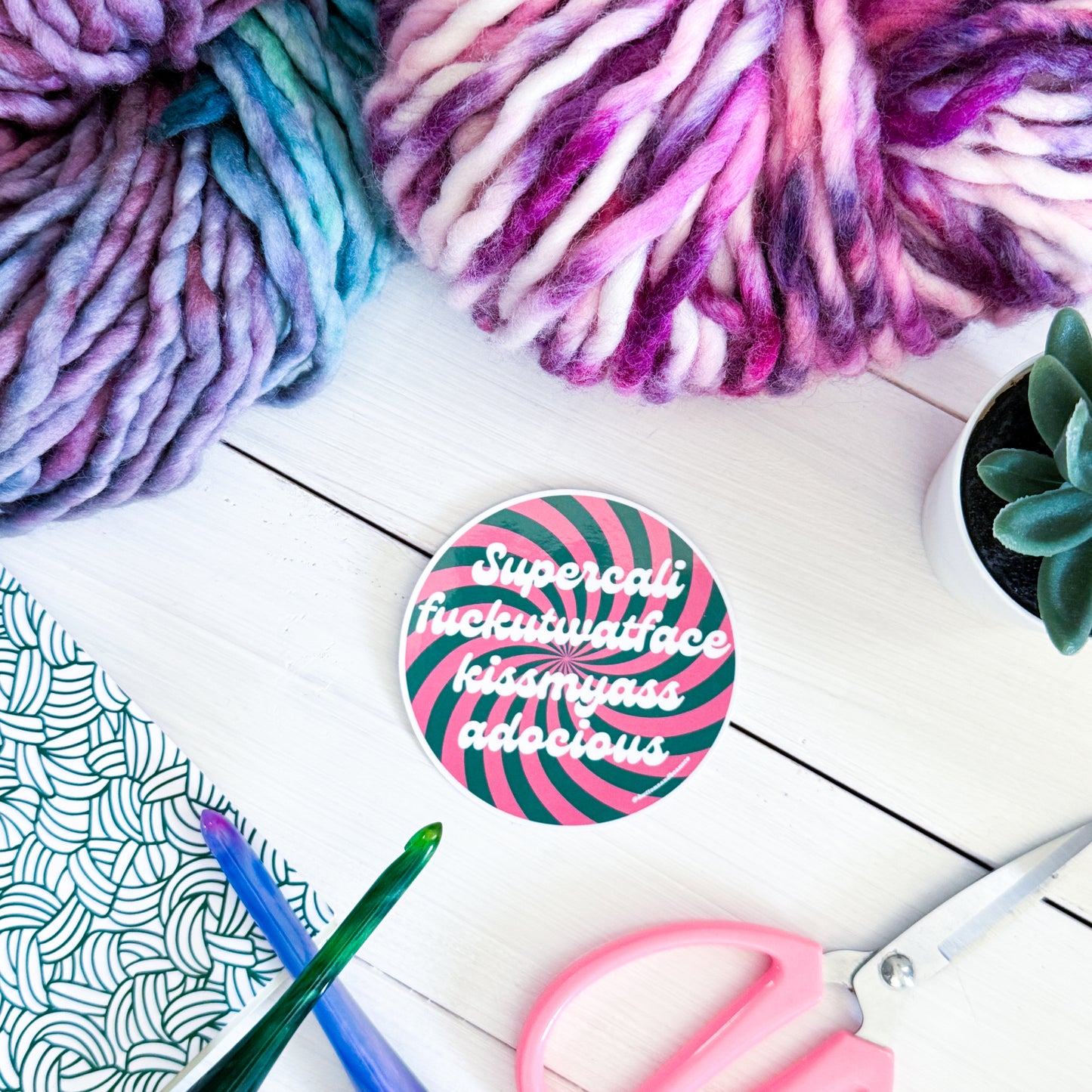 Supercali Swirls Premium Vinyl Sticker, Crochet Funny, Crocheting Gift, Sassy Knitter Crocheter Humour (Copy)