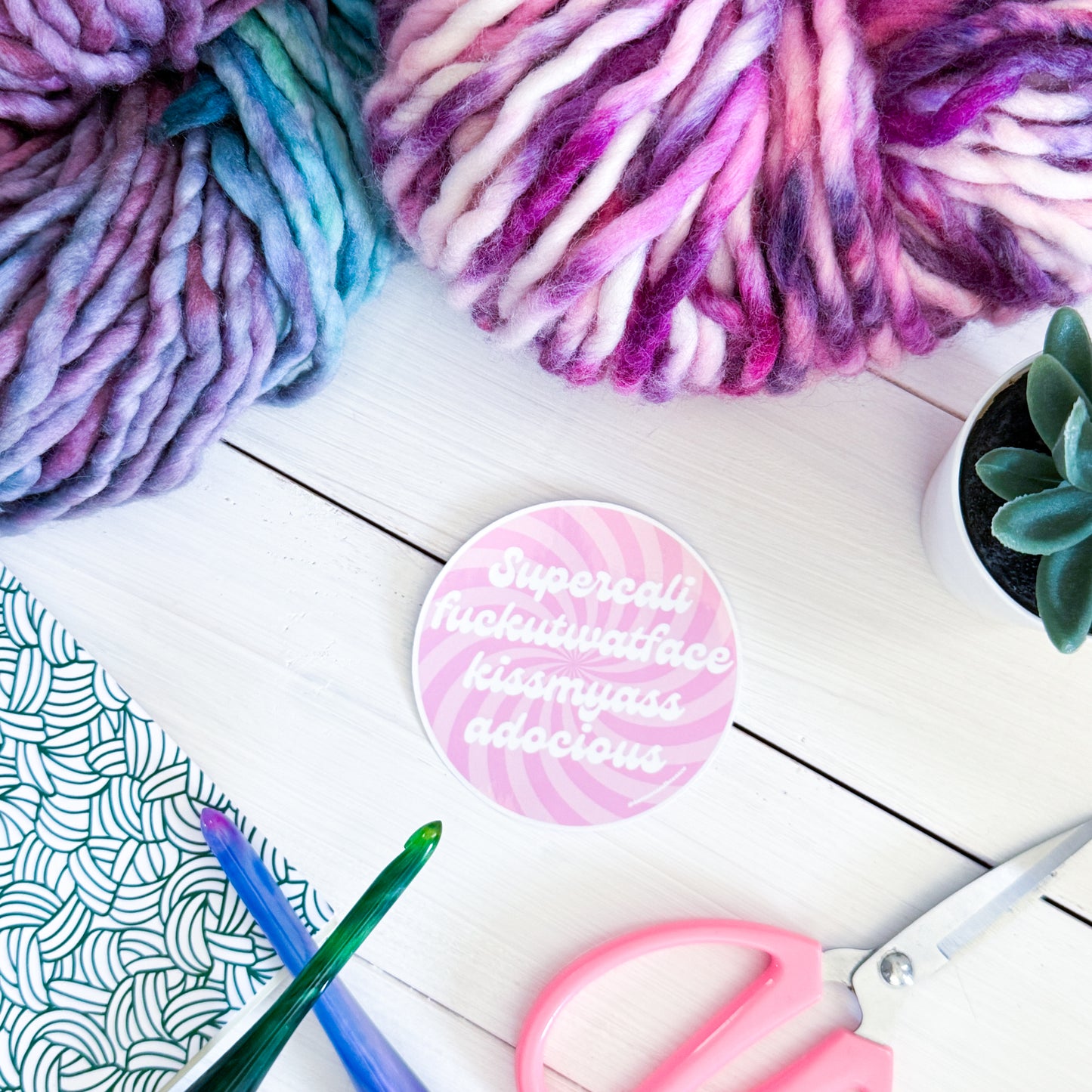 Supercali Swirls Premium Vinyl Sticker, Crochet Funny, Crocheting Gift, Sassy Knitter Crocheter Humour (Copy)