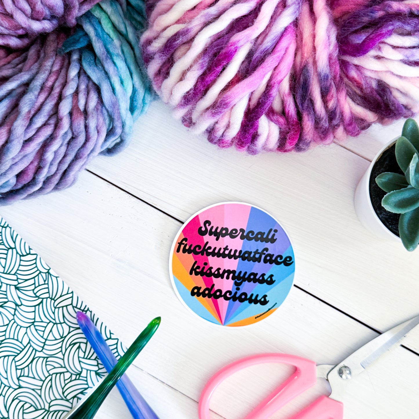 Supercali Swirls Premium Vinyl Sticker, Crochet Funny, Crocheting Gift, Sassy Knitter Crocheter Humour (Copy)