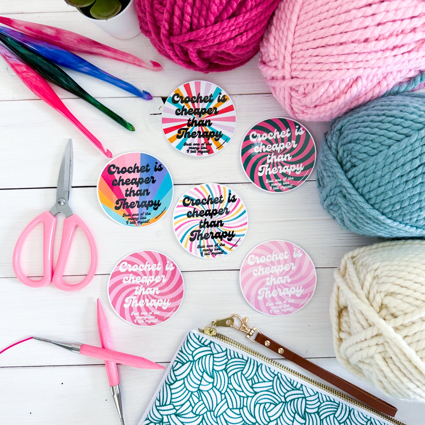 Crochet Therapy Swirls Premium Vinyl Sticker, Crochet Funny, Crocheting Gift, Sassy Knitter Crocheter Humour
