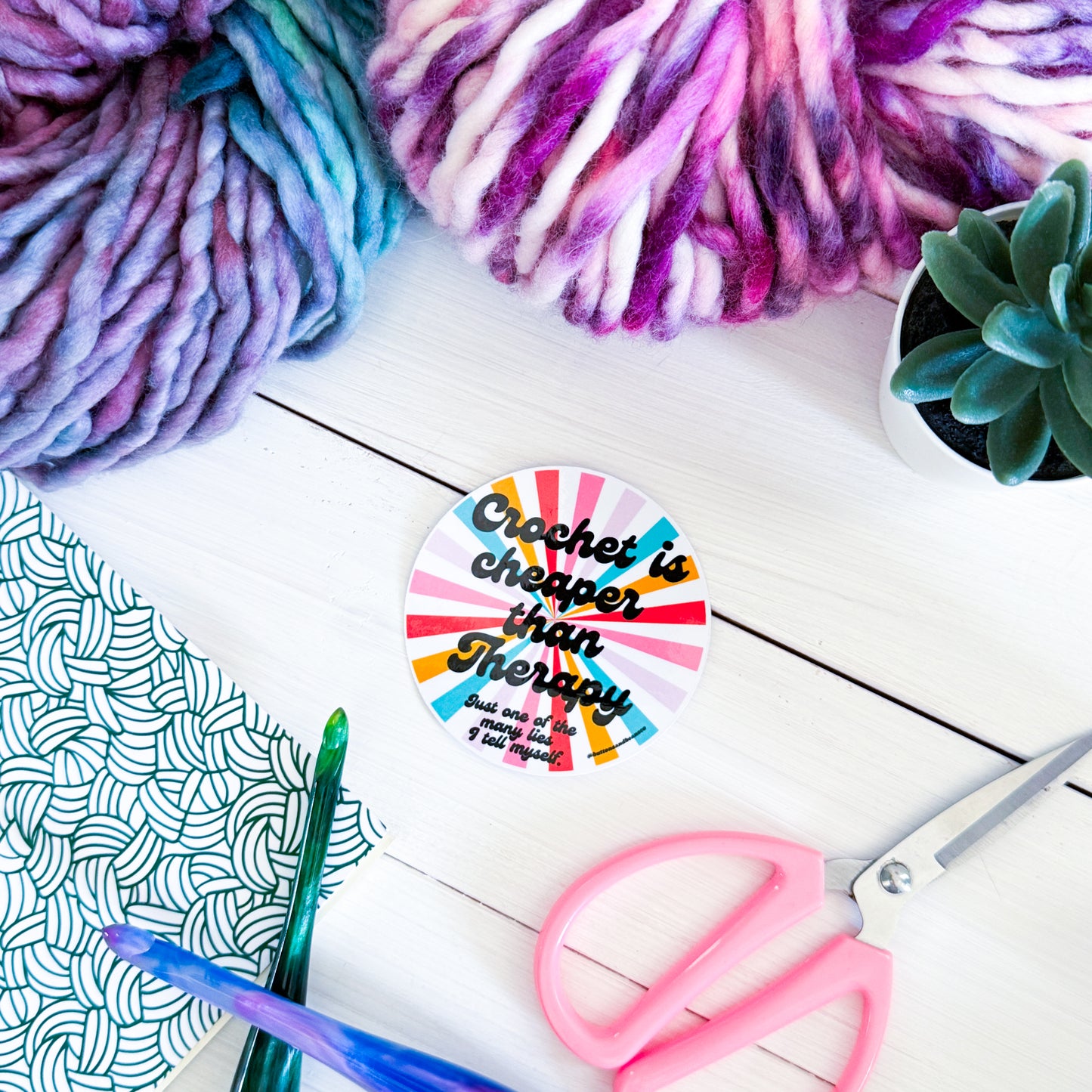 Crochet Therapy Swirls Premium Vinyl Sticker, Crochet Funny, Crocheting Gift, Sassy Knitter Crocheter Humour