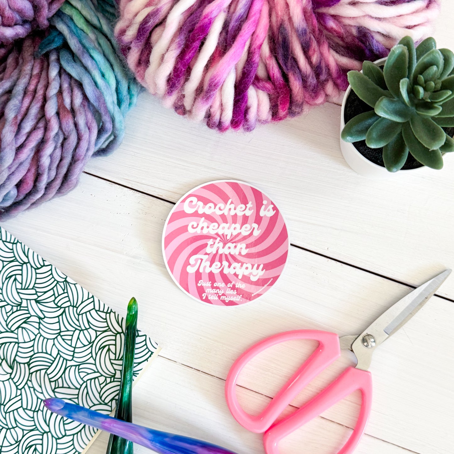 Crochet Therapy Swirls Premium Vinyl Sticker, Crochet Funny, Crocheting Gift, Sassy Knitter Crocheter Humour