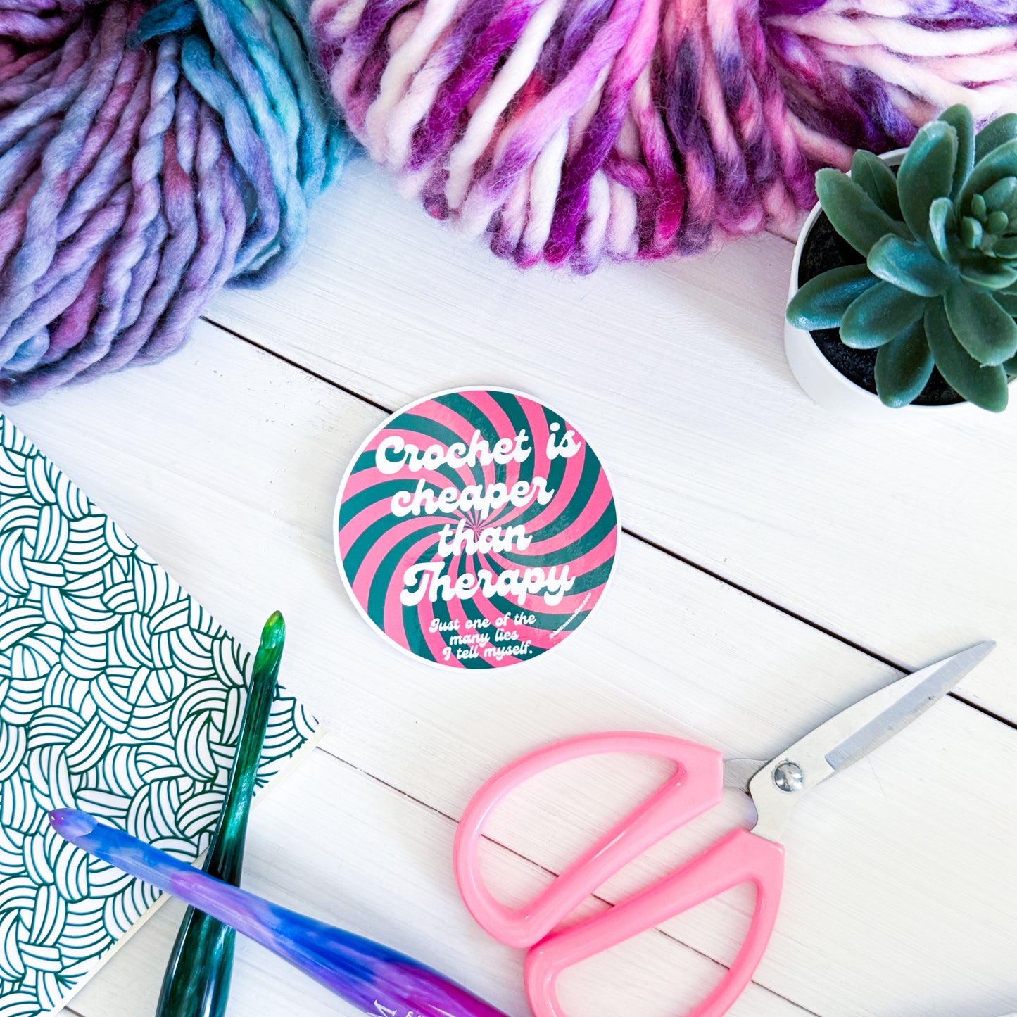 Crochet Therapy Swirls Premium Vinyl Sticker, Crochet Funny, Crocheting Gift, Sassy Knitter Crocheter Humour