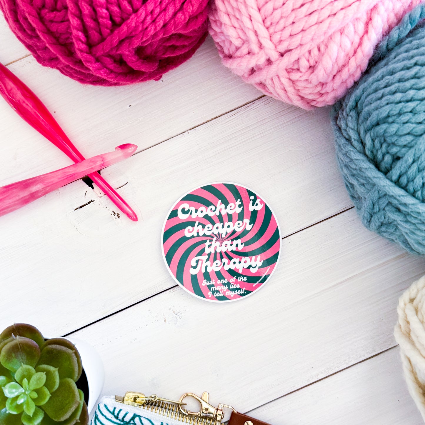 Crochet Therapy Swirls Premium Vinyl Sticker, Crochet Funny, Crocheting Gift, Sassy Knitter Crocheter Humour