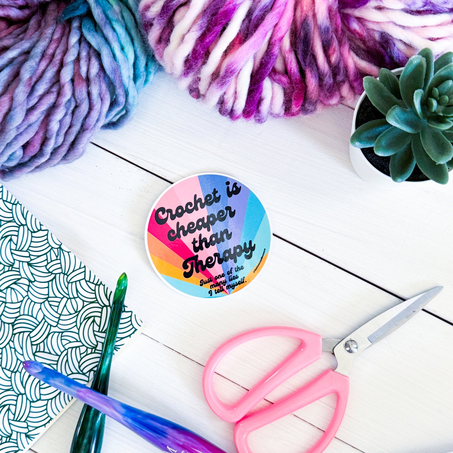 Crochet Therapy Swirls Premium Vinyl Sticker, Crochet Funny, Crocheting Gift, Sassy Knitter Crocheter Humour