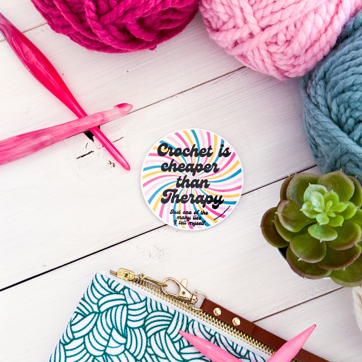 Crochet Therapy Swirls Premium Vinyl Sticker, Crochet Funny, Crocheting Gift, Sassy Knitter Crocheter Humour
