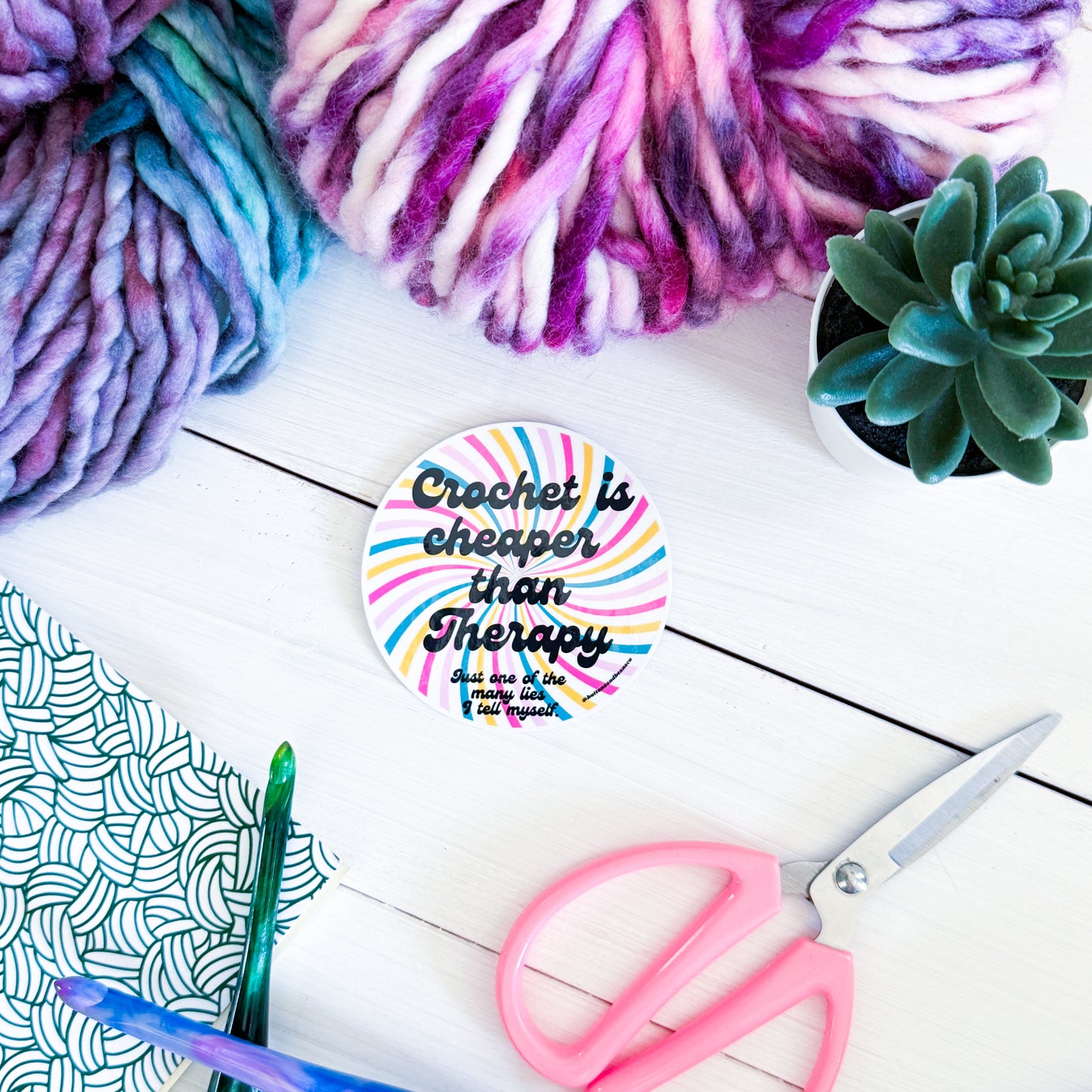 Crochet Therapy Swirls Premium Vinyl Sticker, Crochet Funny, Crocheting Gift, Sassy Knitter Crocheter Humour