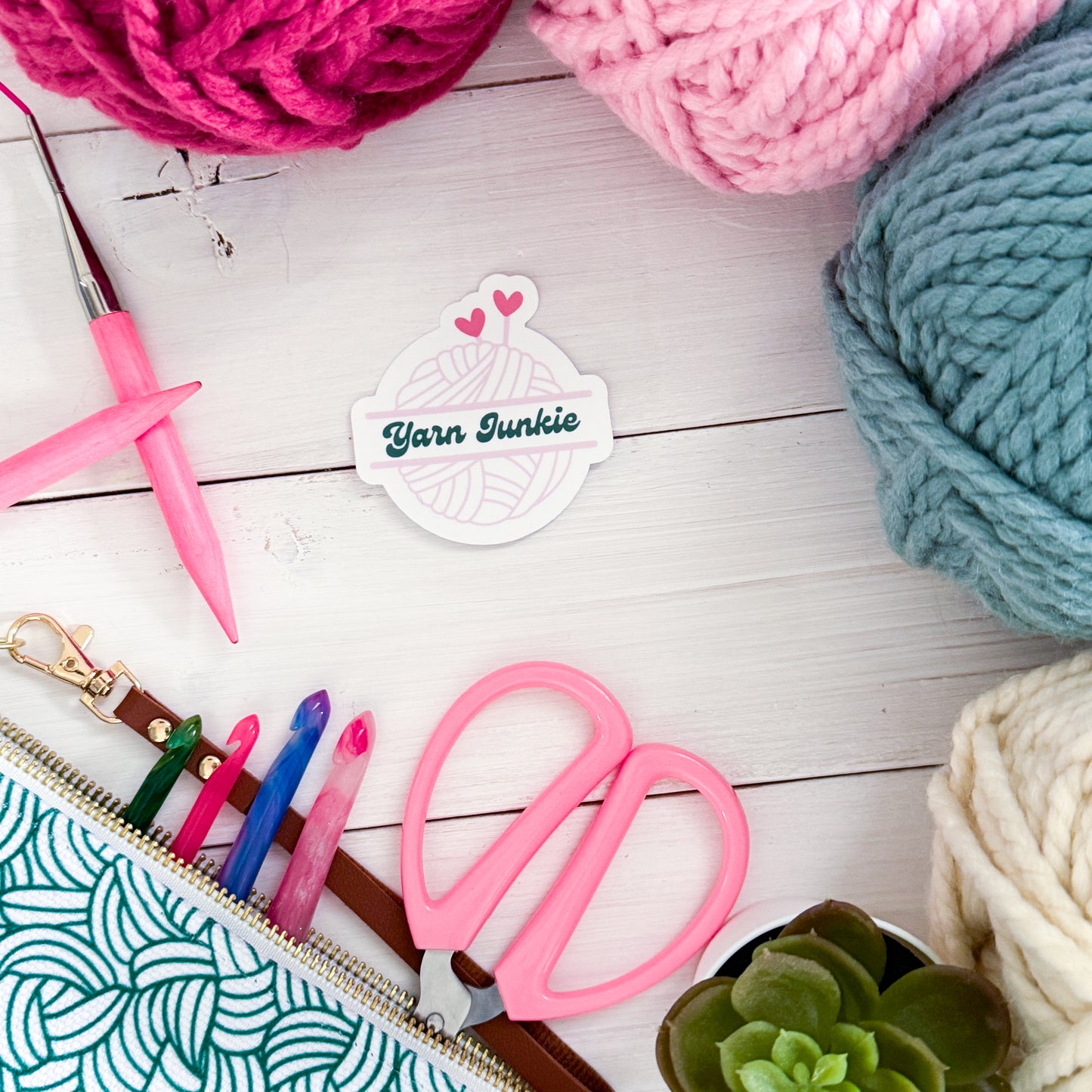 Yarn Junkie Premium Vinyl Sticker, Crochet Funny, Crocheting Gift, Sassy Knitter Crocheter Humour