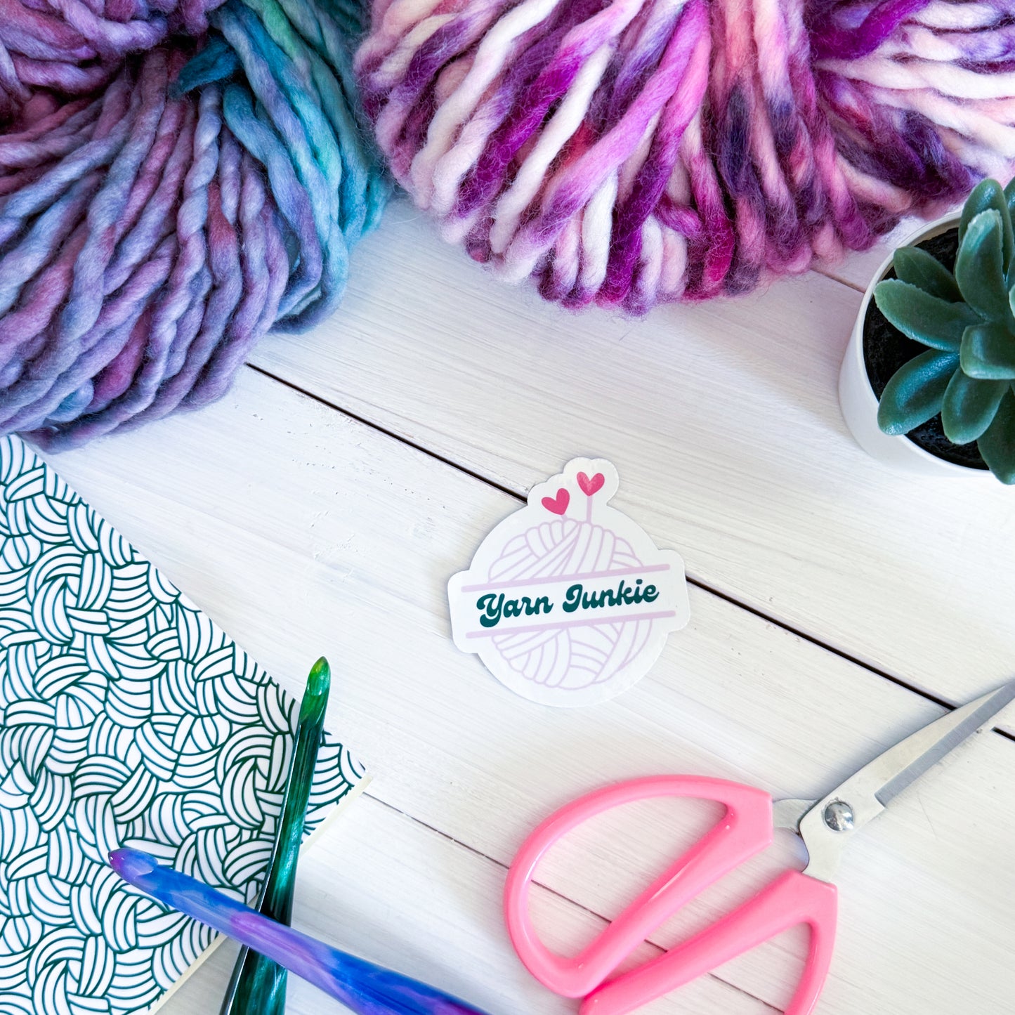 Yarn Junkie Premium Vinyl Sticker, Crochet Funny, Crocheting Gift, Sassy Knitter Crocheter Humour