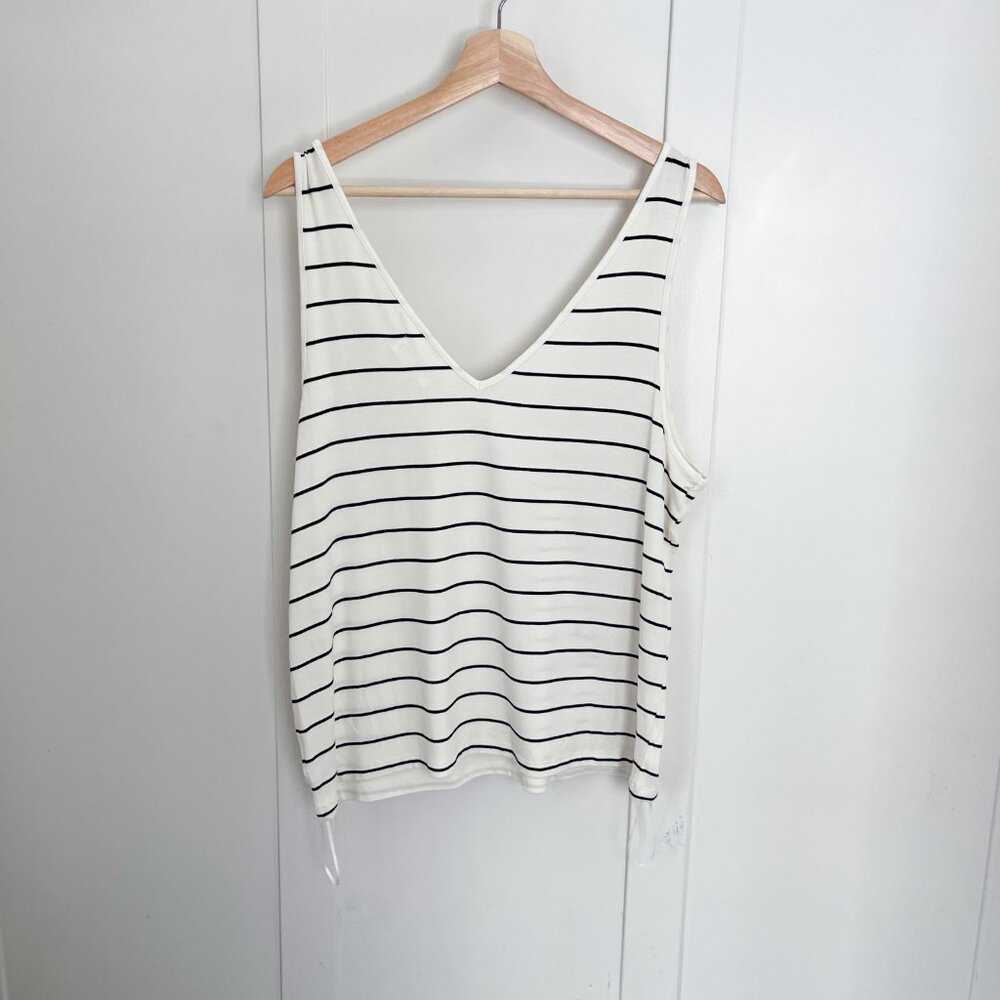 Striped Print V Neck Tank Top Tank Top, Wide Strap Oversized Sleeveless Shirt Women > Tops > Tank Tops 13 $ Buttons & Beans Co.