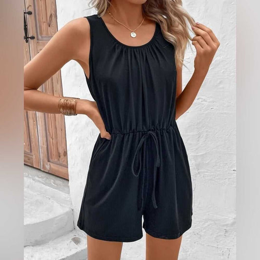 Tie Front Waist Slant Pockets Tank Romper Short Jumpsuit, Resort Wear, Summer Women > Pants & Jumpsuits > Jumpsuits & Rompers 10 $ Buttons & Beans Co.