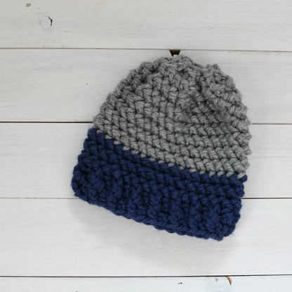 Toddler Colour Block Crochet Hat Removable Pompom | Grey and Blue Winter Toque Kids > Accessories > Hats 25 $ Buttons & Beans Co.