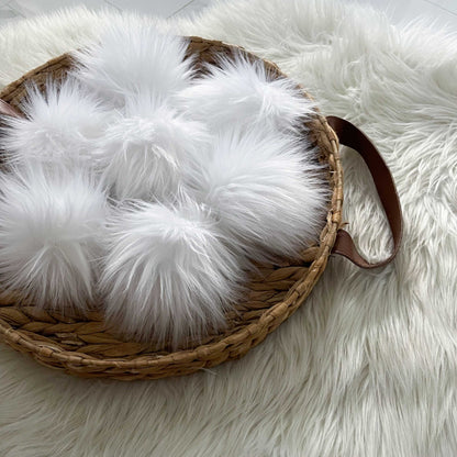 Tundra Faux Fur Pompom | White, Snap, Tie or Button on Pom Pom Pom Poms 7 $ Buttons & Beans Co.