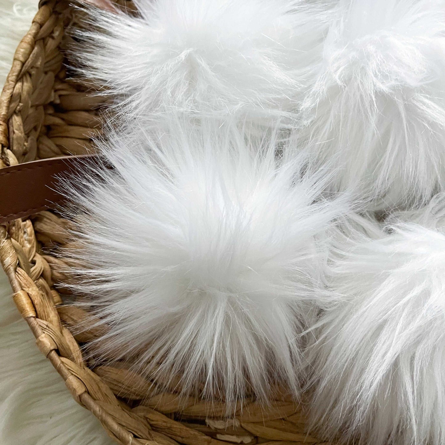 Tundra Faux Fur Pompom | White, Snap, Tie or Button on Pom Pom Pom Poms 7 $ Buttons & Beans Co.