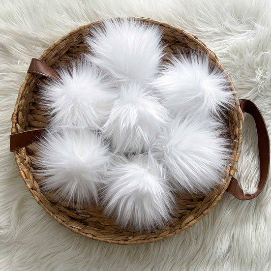 Tundra Faux Fur Pompom | White, Snap, Tie or Button on Pom Pom Pom Poms 7 $ Buttons & Beans Co.