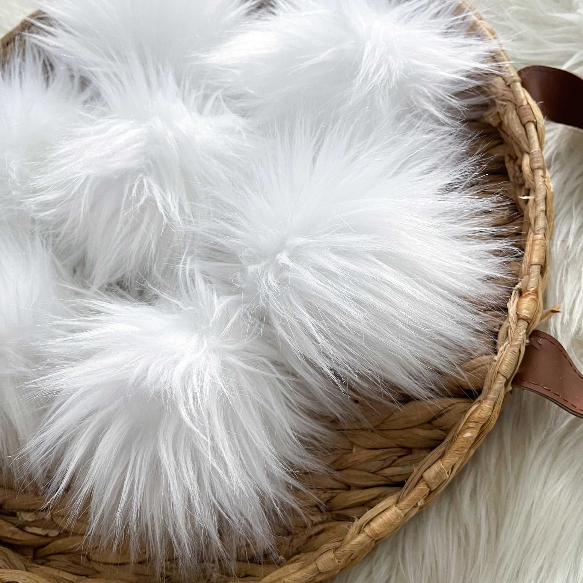 Tundra Faux Fur Pompom | White, Snap, Tie or Button on Pom Pom Pom Poms 7 $ Buttons & Beans Co.