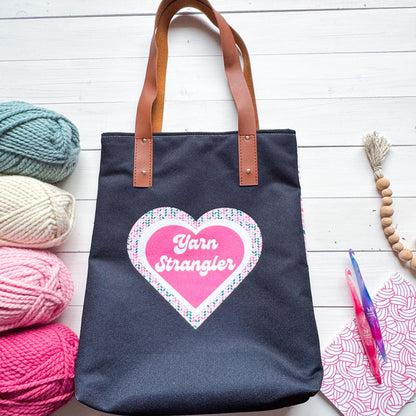 Being Knotty, Lined Vegan Leather Strap, Yarn Project Tote, Crochet Hook or Knitting Needles, Notions Bag, Crocheting Knitting Case, Fibre Organizer, Crafters, Crocheter and Knitter Humour Gift