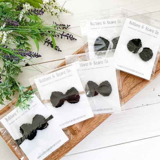 Willow | Black Crochet Bow | Headband or Hair Clip Headband/Clips 10 $ Buttons & Beans Co.