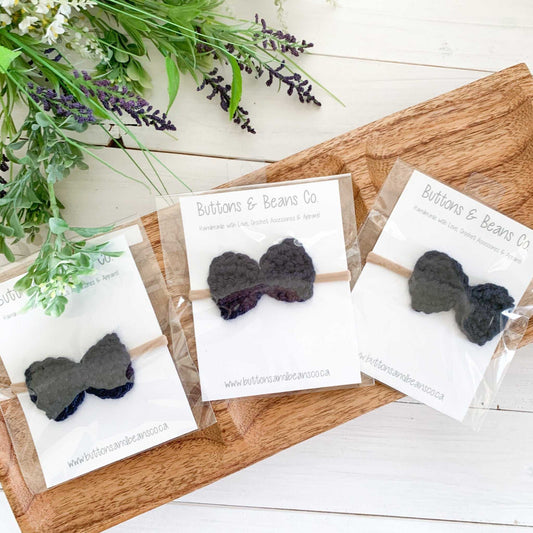 Willow | Navy Blue Crochet Bow | Headband or Hair Clip Headband/Clips 8 $ Buttons & Beans Co.