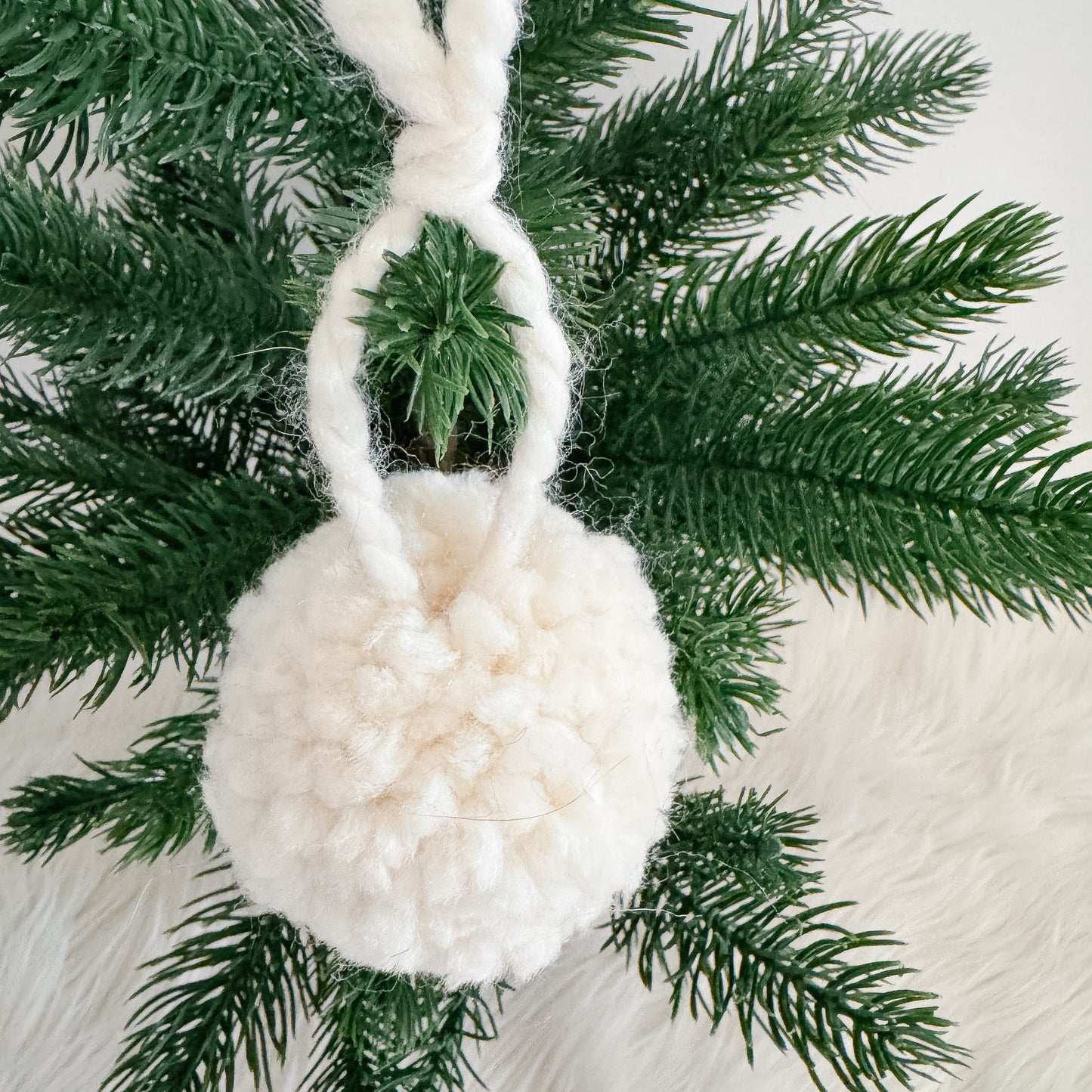 Woolly Pom Pom Christmas Ornament | Ivory