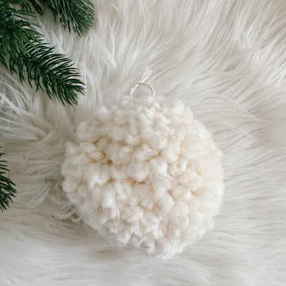 Woolly Pom Pom Christmas Ornament | Ivory
