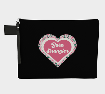 Yarn Strangler Knit, Black or White Carry All Project Pouch, Canvas and Denim Zipper Pull Bag, Crocheter, Knitter, Yarn Collector Case, Organizer