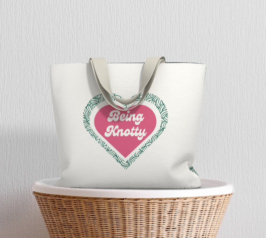Being Knotty, Market Tote Yarn Project Bag, Crochet Hook or Knitting Needles, Notions Bag, Crocheting Knitting Case, Fibre Organizer, Crafters, Crocheter and Knitter Humour Gift