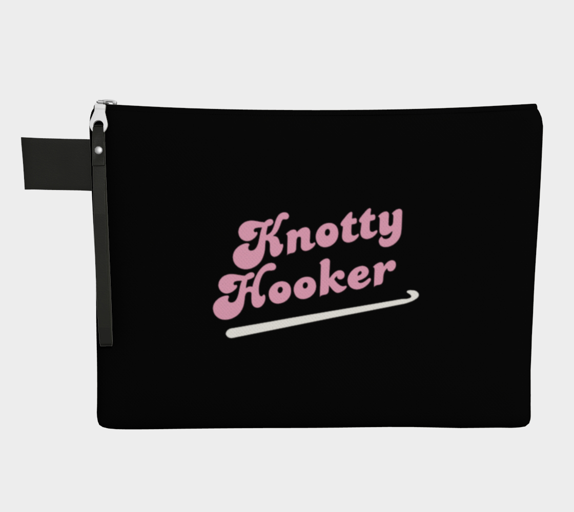 Knotty Hooker Pink, Black or White Carry All Project Pouch, Canvas and Denim Zipper Pull Bag, Crocheter, Knitter, Yarn Collector Case, Organizer
