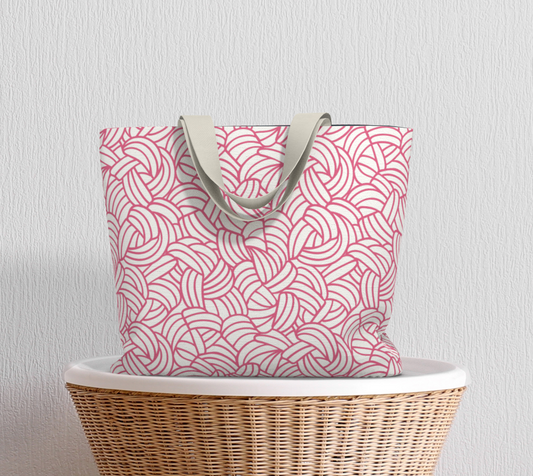Knots All Over Pink, Market Tote Yarn Project Bag, Crochet Hook or Knitting Needles, Notions Bag, Crocheting Knitting Case, Fibre Organizer, Crafters, Crocheter and Knitter Humour Gift