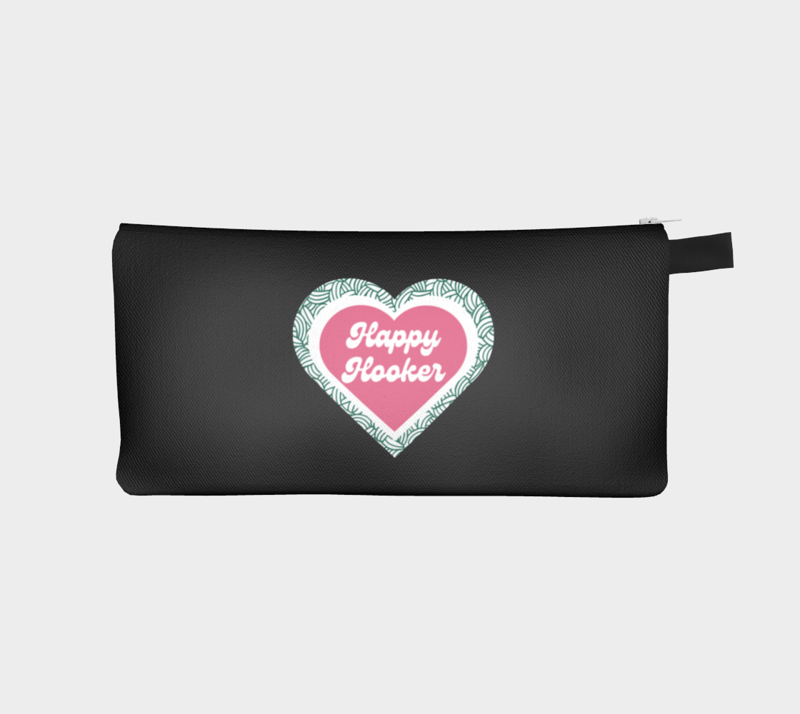 Happy Hooker, Black or White Small Case, Crochet Hook and Knitting Needles Case, Notions Bag, Accessories Case, Crocheting Knitting, Fibre Enthusiasts, Crafters, Crocheter and Knitter Humour