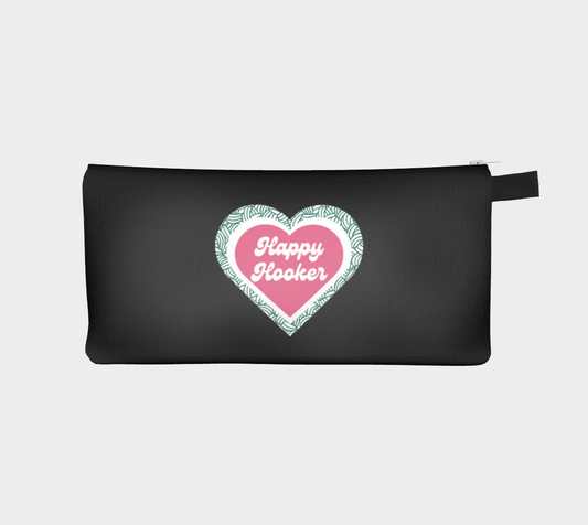 Happy Hooker, Black or White Small Case, Crochet Hook and Knitting Needles Case, Notions Bag, Accessories Case, Crocheting Knitting, Fibre Enthusiasts, Crafters, Crocheter and Knitter Humour