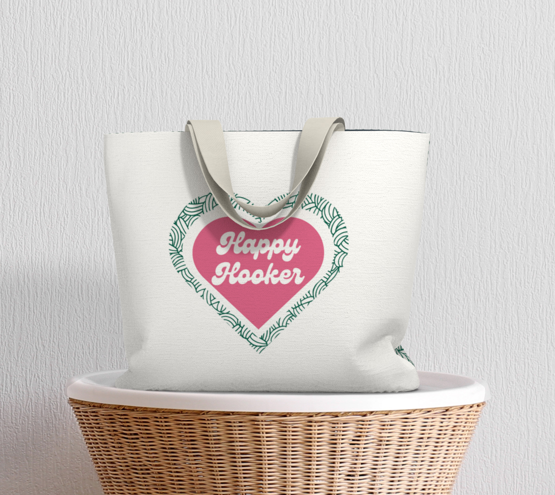 Happy Hooker, Market Tote Yarn Project Bag, Crochet Hook or Knitting Needles, Notions Bag, Crocheting Knitting Case, Fibre Organizer, Crafters, Crocheter and Knitter Humour Gift