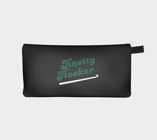 Knotty Hooker Green, Black or White Knit Small Case, Crochet Hook and Knitting Needles Case, Notions Bag, Accessories Case, Crocheting Knitting, Fibre Enthusiasts, Crafters, Crocheter and Knitter Humour