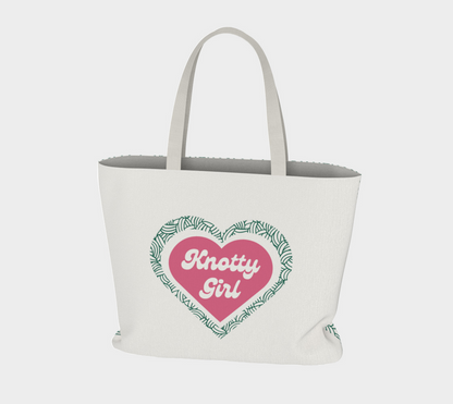 Knotty Girl, Market Tote,Yarn Project Bag, Crochet Hook or Knitting Needles, Notions Bag, Crocheting Knitting Case, Fibre Organizer, Crafters, Crocheter and Knitter Humour Gift
