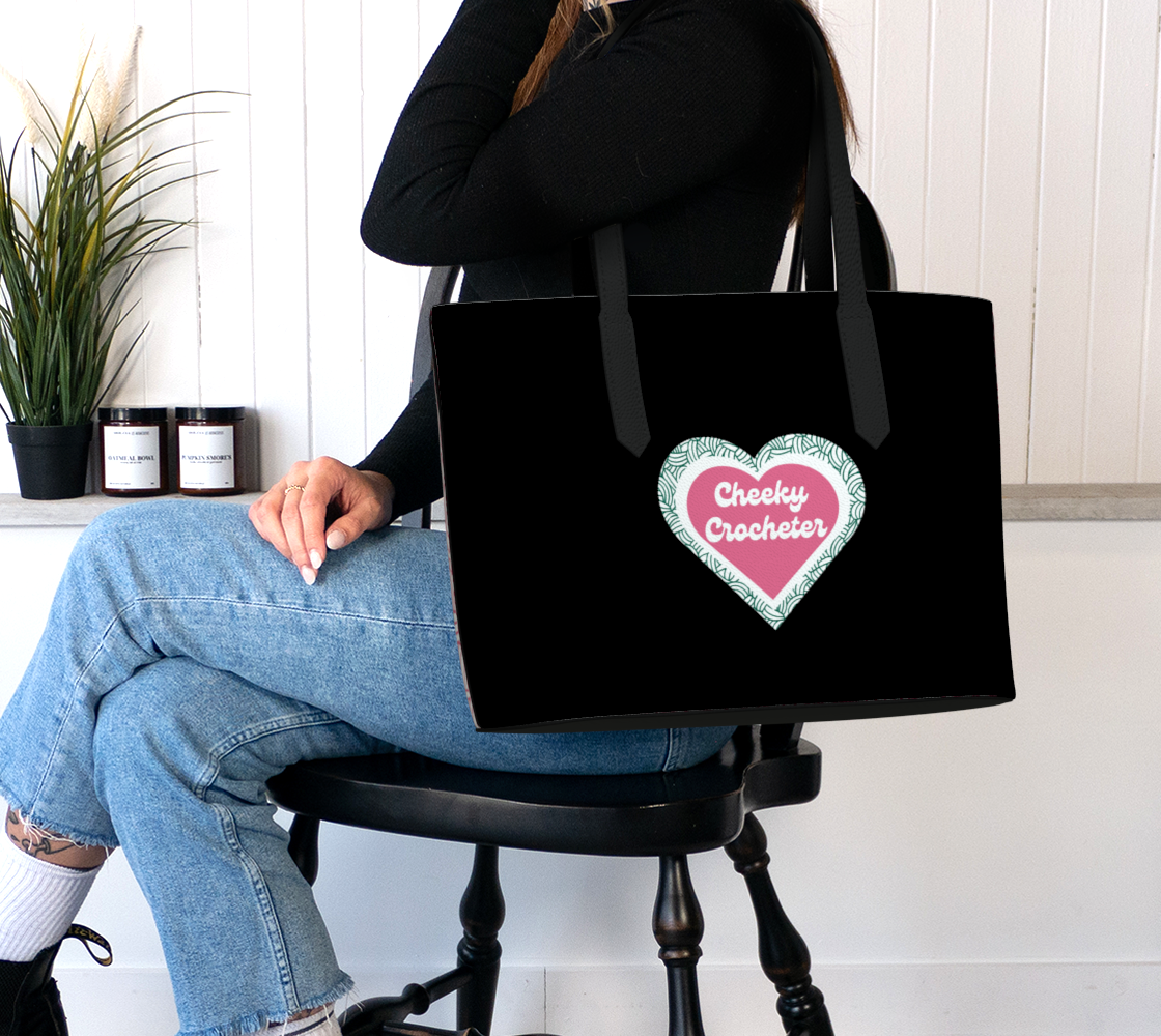Cheeky Crocheter Vegan Leather Tote Pink Black