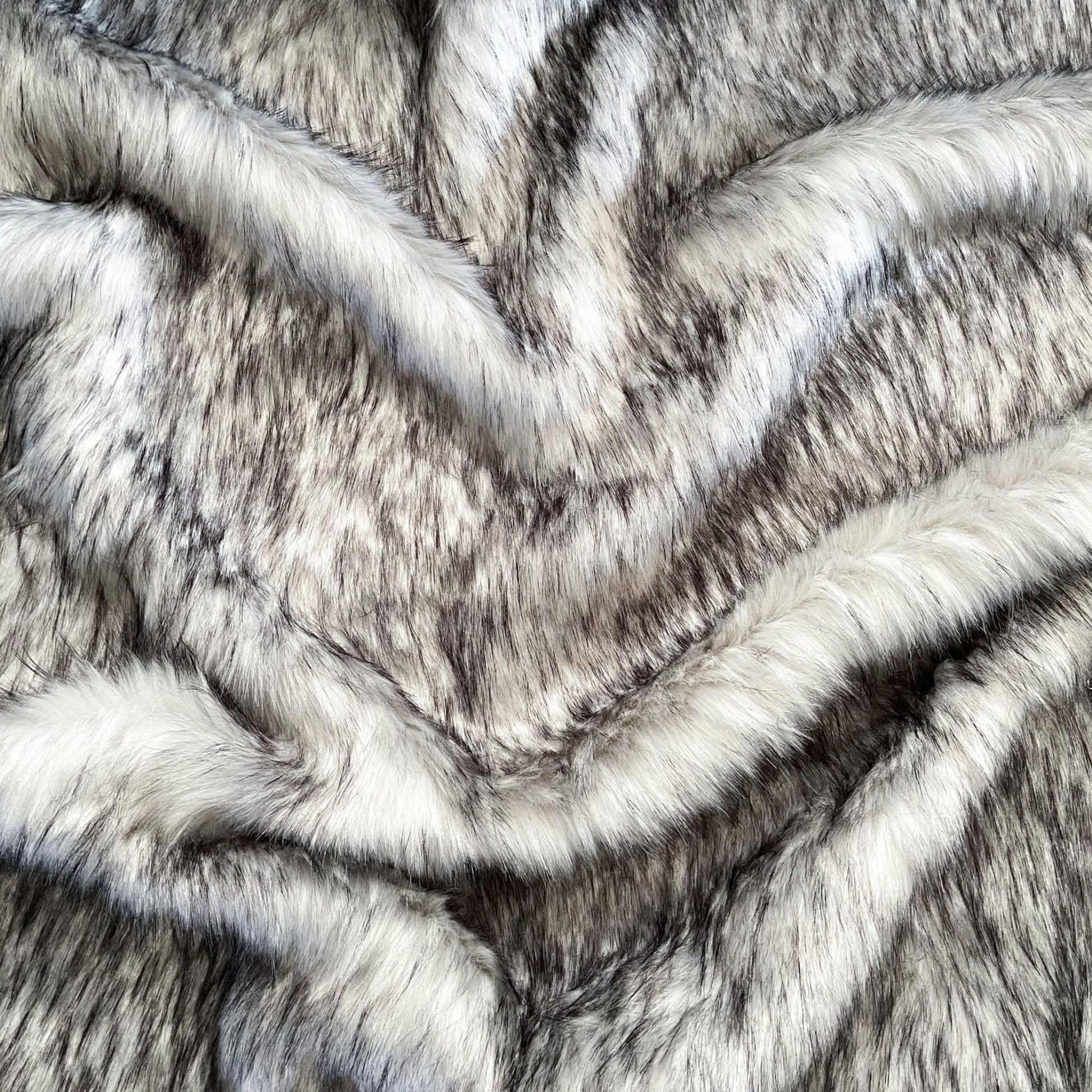 Grey Wolf Faux Fur Fabric by the Yard or Meter | Grey and Black Pompom Fur, Costume, Upholstery, stuffy - Buttons & Beans Co.- Buttons & Beans Co.
