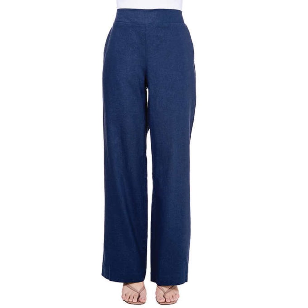 Cristina B Women’s Wide Leg High Rise Linen Pant | Blue