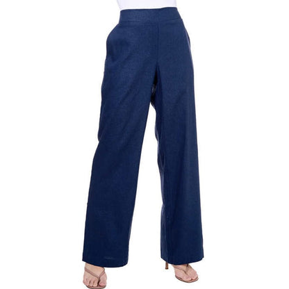 Cristina B Women’s Wide Leg High Rise Linen Pant | Blue