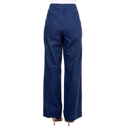 Cristina B Women’s Wide Leg High Rise Linen Pant | Blue