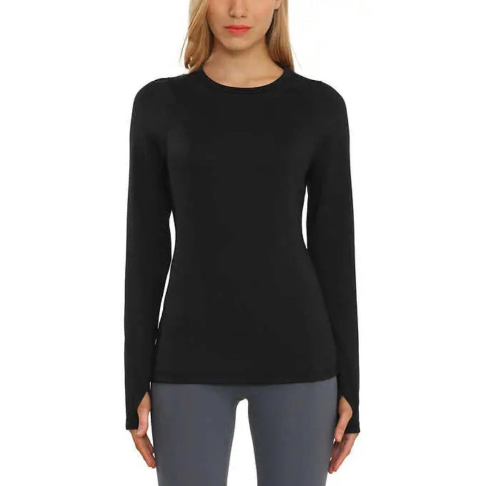 Spyder Brushed Crewneck Fleece Lined Top with Thumb Holes | Black Active Top