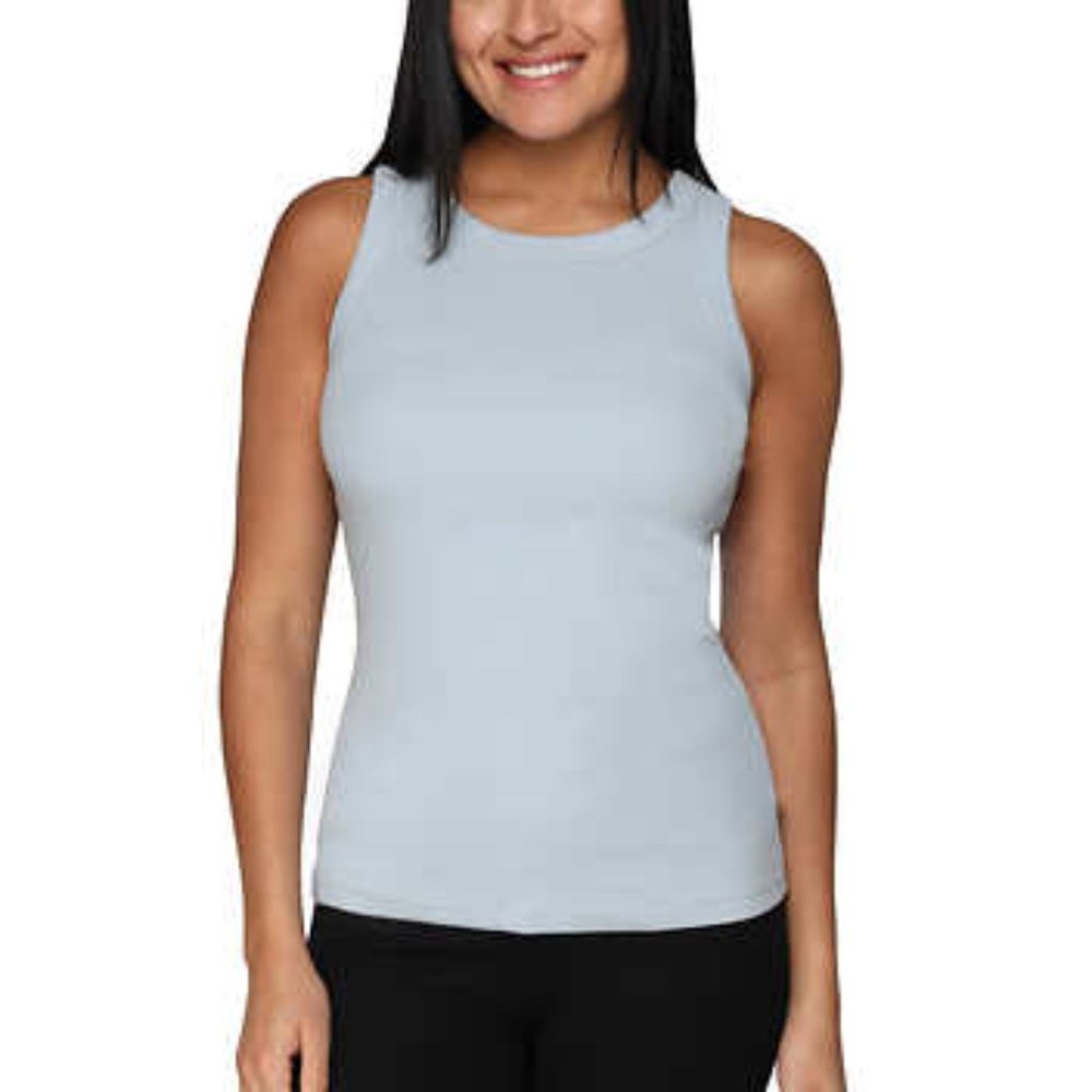 Tahari Women’s Tank Top, Sleeveless Top, Blue-Grey Muscle Tank, Crew