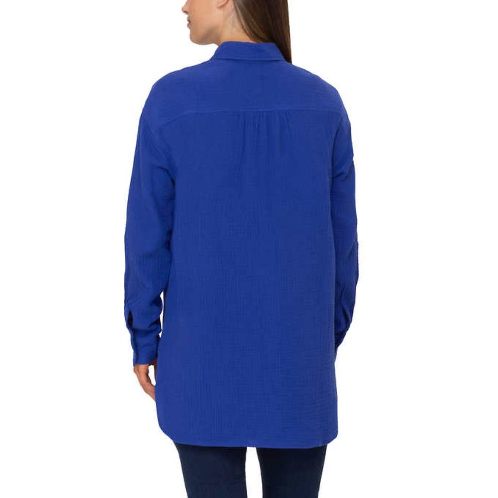 Rachel Rachel Roy Women’s Gauze Blouse | Blue Button-up Long Sleeve Shirt