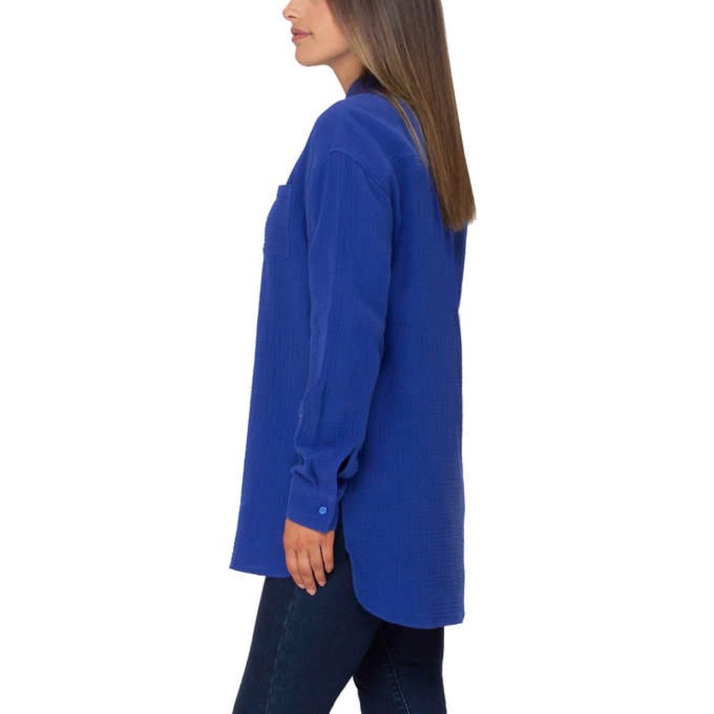 Rachel Rachel Roy Women’s Gauze Blouse | Blue Button-up Long Sleeve Shirt