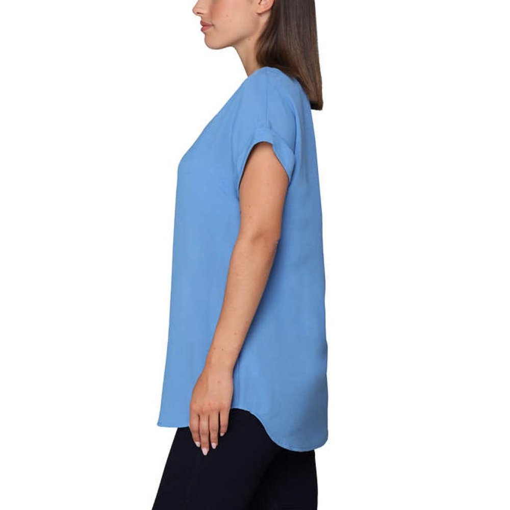 Rachel Rachel Roy V-Neck Top | Blue Tunic style Flowy Shirt, Size Large