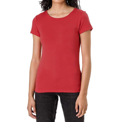 Ellen Tracy Women’s T-shirt, Short Sleeve, Classic Tee, Red Scoop Neck Top