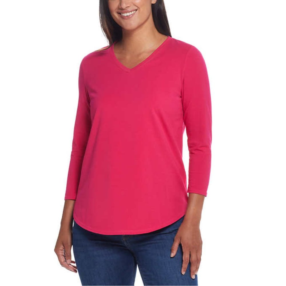 Weatherproof Vintage Women's 3/4 Sleeve V Neck T-shirt | Purple Top