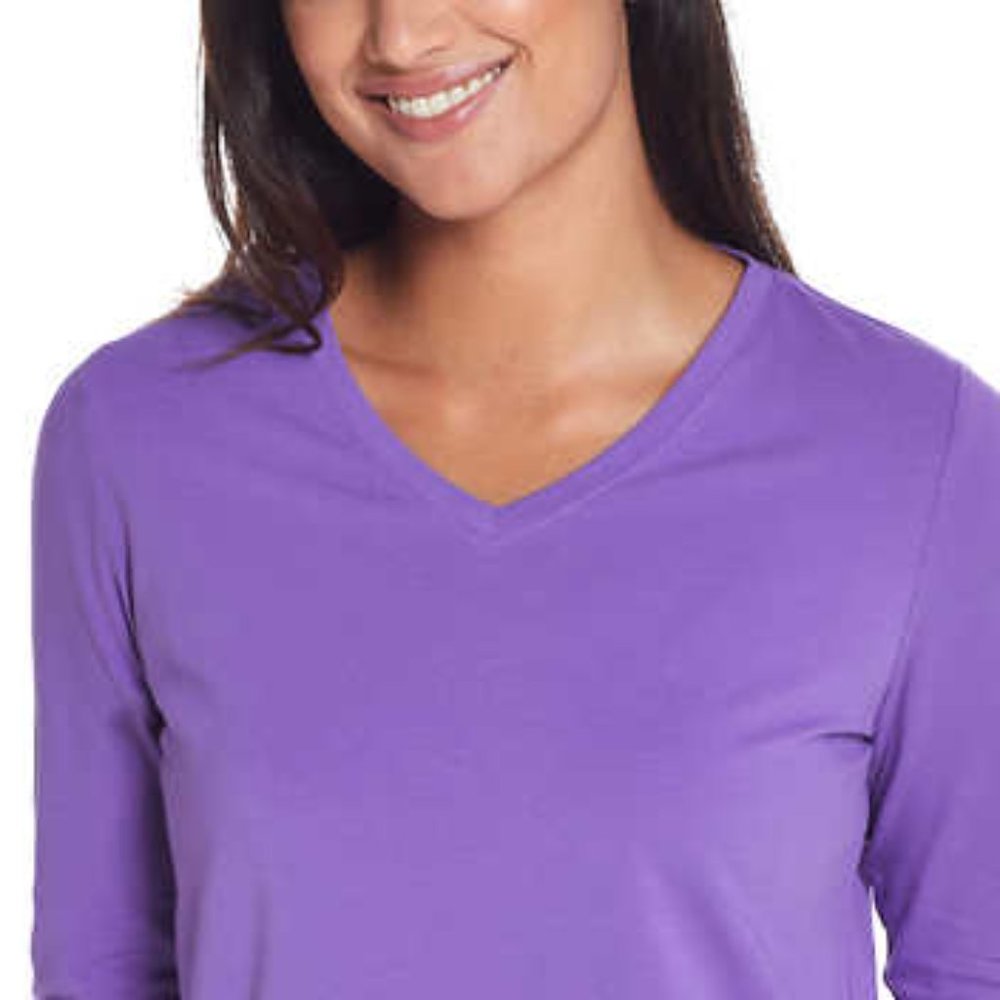 Weatherproof Vintage Women's 3/4 Sleeve V Neck T-shirt | Purple Top