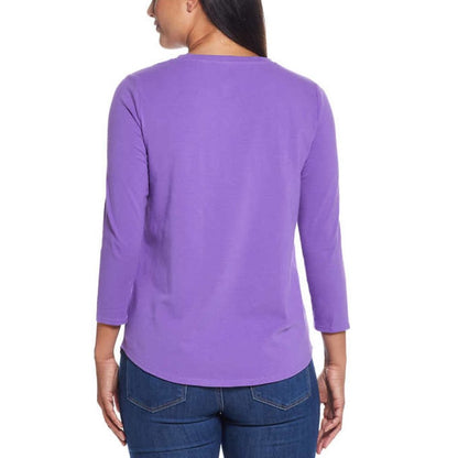 Weatherproof Vintage Women's 3/4 Sleeve V Neck T-shirt | Purple Top