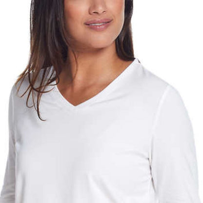 Weatherproof Vintage Women's 3/4 Sleeve V Neck T-shirt White Top